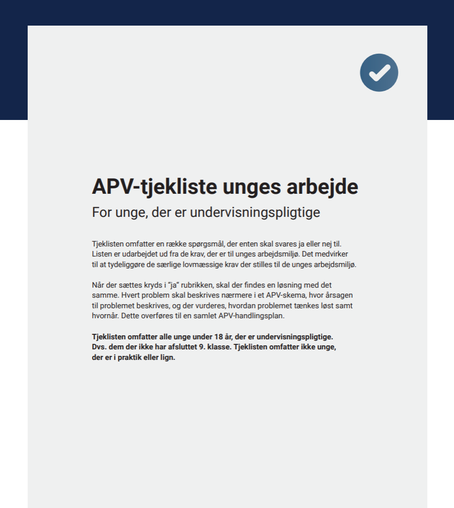 APV-tjekliste for unge undervisningspligtige