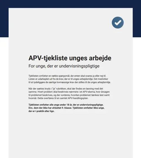 APV-tjekliste for unge undervisningspligtige