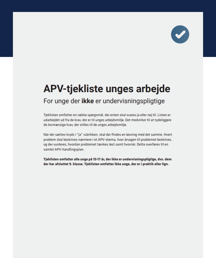APV-tjekliste for unge ikke-undervisningspligtige